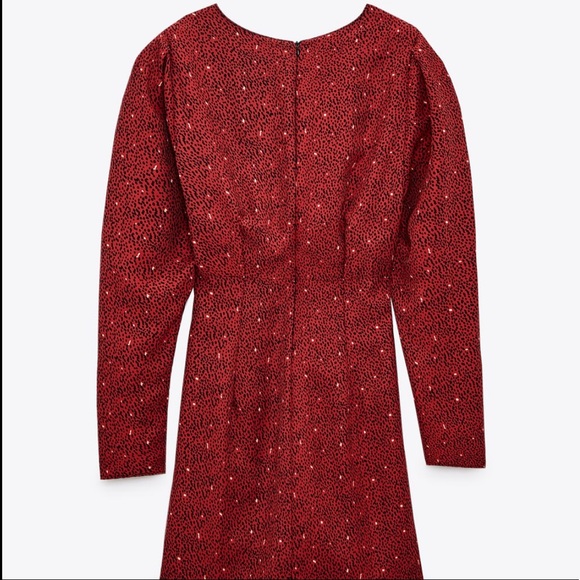 New Zara Print Mini V-neck Saffron red Dress long sleeve - Picture 6 of 10